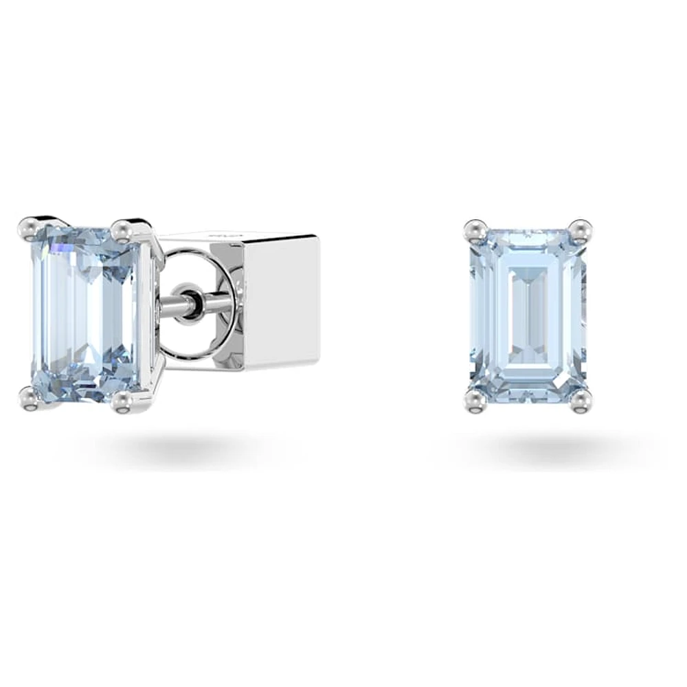 Chroma stud earrings, Cushion cut, Blue, Rhodium plated by SWAROVSKI