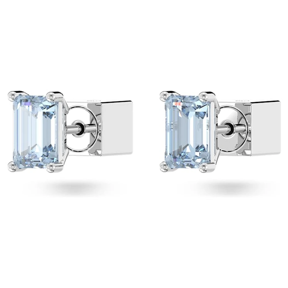 Chroma stud earrings, Cushion cut, Blue, Rhodium plated by SWAROVSKI