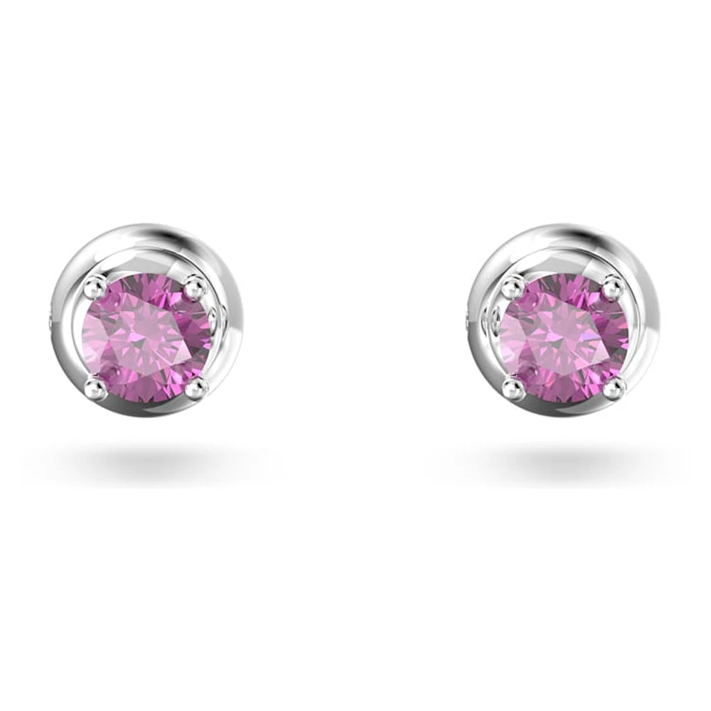 Chroma stud earrings, Round cut, Purple, Rhodium plated by SWAROVSKI