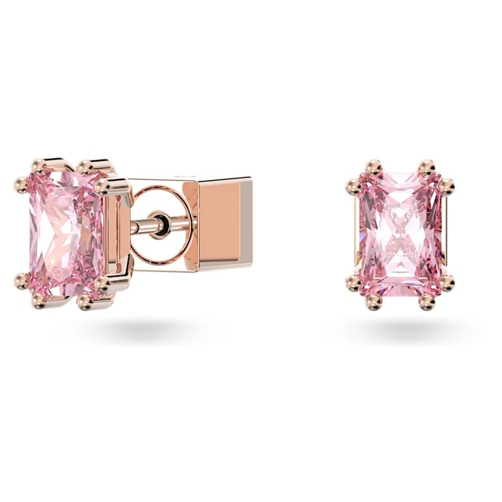 Chroma stud earrings, Cushion cut, Pink, Rose gold-tone plated by SWAROVSKI