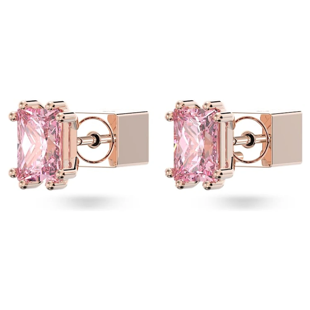 Chroma stud earrings, Cushion cut, Pink, Rose gold-tone plated by SWAROVSKI