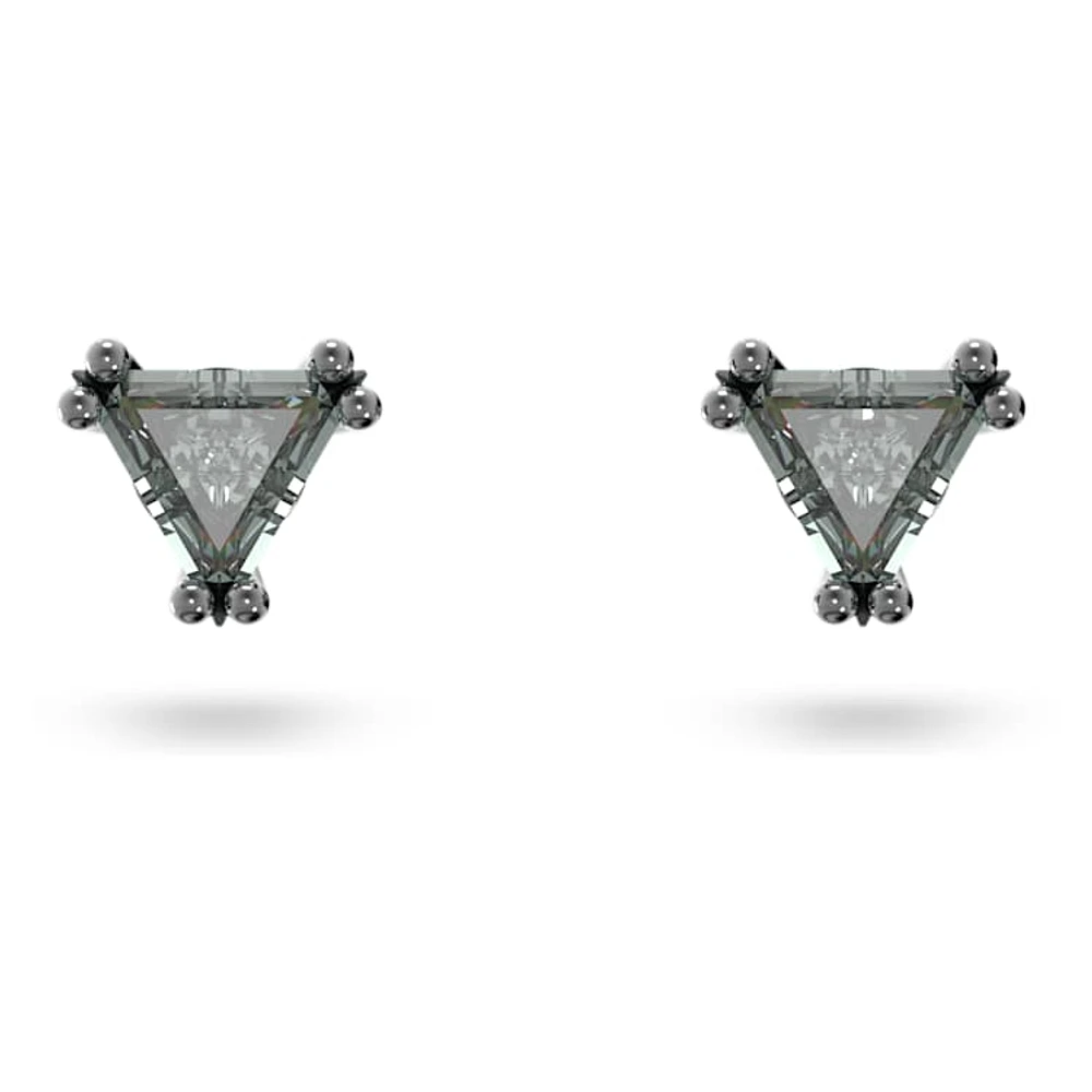 Chroma stud earrings, Triangle cut, Grey, Ruthenium plated by SWAROVSKI