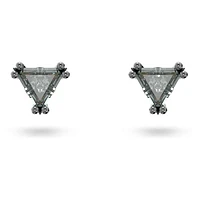 Chroma stud earrings, Triangle cut, Grey, Ruthenium plated by SWAROVSKI