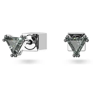 Chroma stud earrings, Triangle cut, Grey, Ruthenium plated by SWAROVSKI