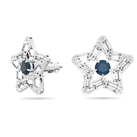 Stella stud earrings, Mixed cuts, Star, Blue, Rhodium plated by SWAROVSKI