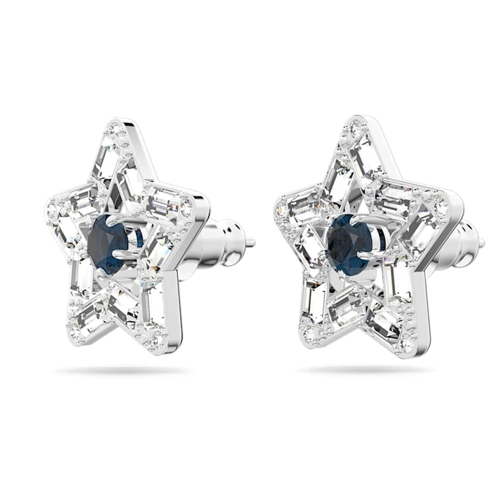 Stella stud earrings, Mixed cuts, Star, Blue, Rhodium plated by SWAROVSKI