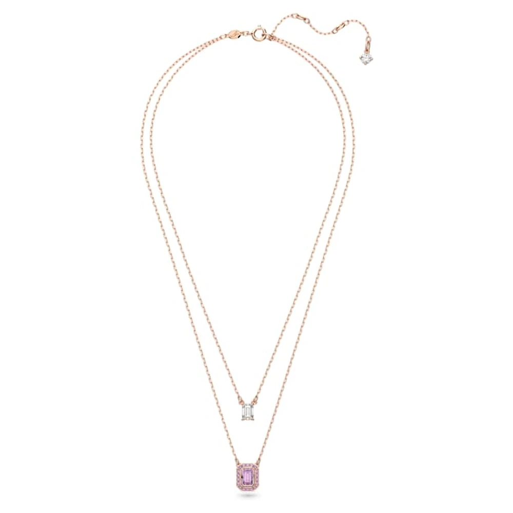 Una layered necklace, Octagon cut, Purple, Rose gold-tone plated by SWAROVSKI