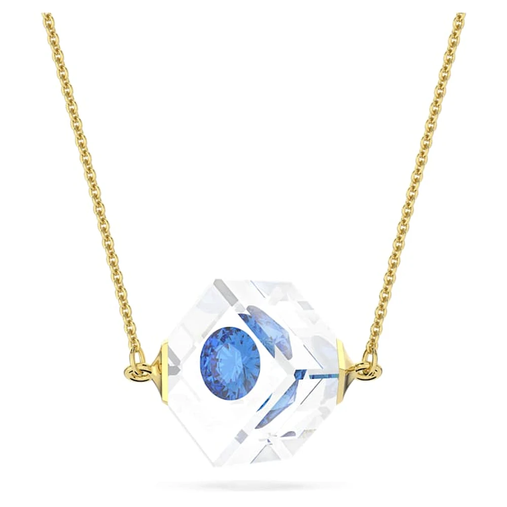 Curiosa necklace, Floating chaton, Blue, Gold-tone plated by SWAROVSKI