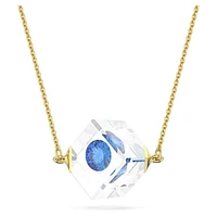 Curiosa necklace, Floating chaton, Blue, Gold-tone plated by SWAROVSKI