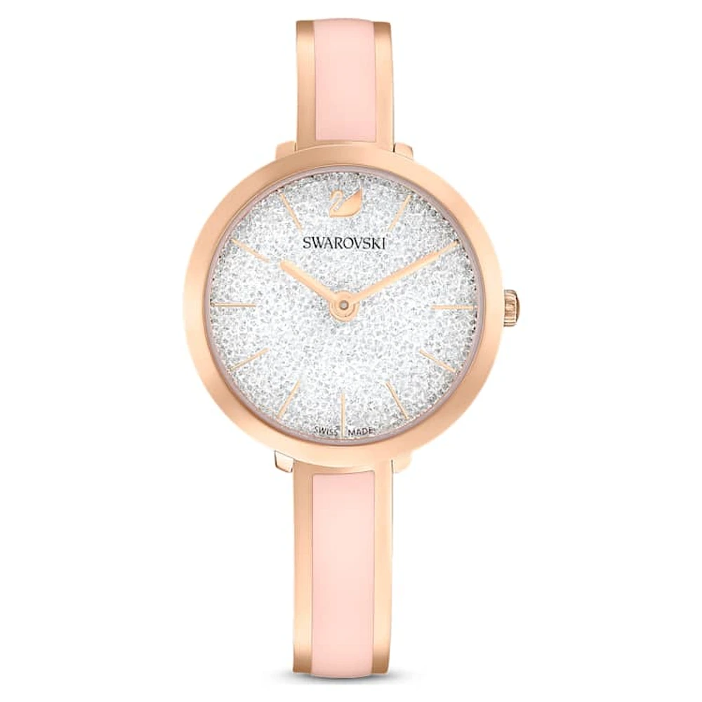 Crystalline Delight watch, Swiss Made, Metal bracelet, Pink, Rose gold-tone finish by SWAROVSKI