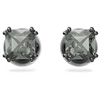 Millenia stud earrings, Square cut, Black, Ruthenium plated by SWAROVSKI