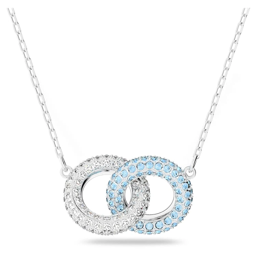 Dextera necklace, Pavé, Intertwined circles, Blue, Rhodium plated by SWAROVSKI