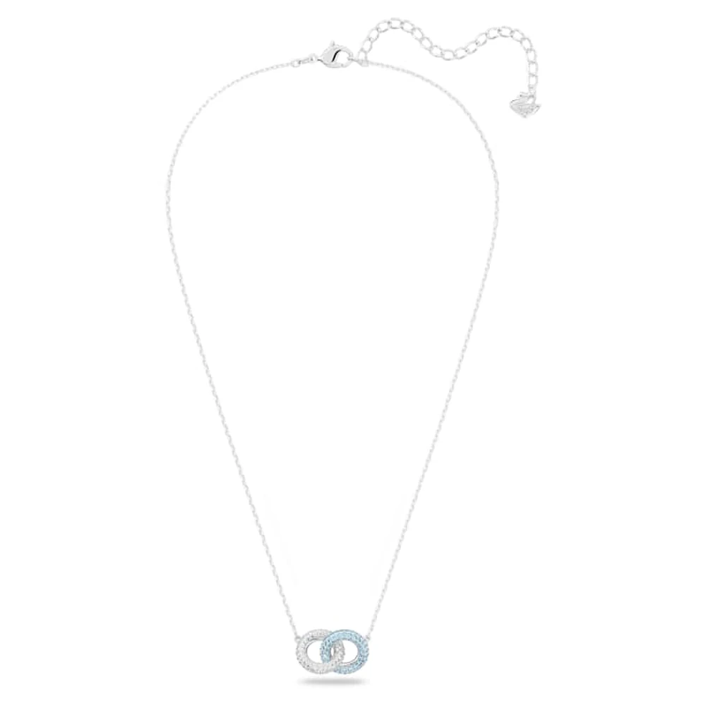 Dextera necklace, Pavé, Intertwined circles, Blue, Rhodium plated by SWAROVSKI