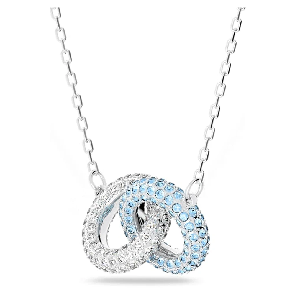 Dextera necklace, Pavé, Intertwined circles, Blue, Rhodium plated by SWAROVSKI