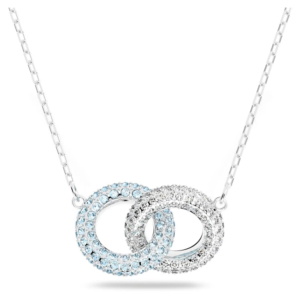 Dextera necklace, Pavé, Intertwined circles, Blue, Rhodium plated by SWAROVSKI