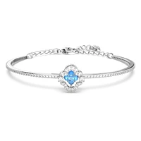 Una bangle, Clover, Blue, Rhodium plated by SWAROVSKI