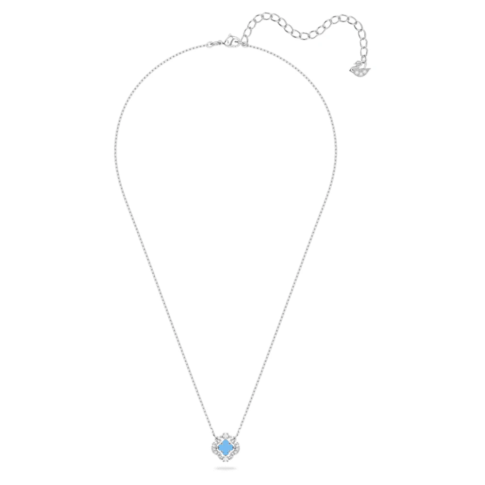 Una necklace, Clover, Blue, Rhodium plated by SWAROVSKI