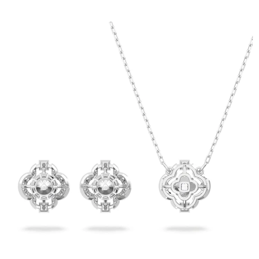 Una set, Mixed cuts, Clover, White, Rhodium plated by SWAROVSKI