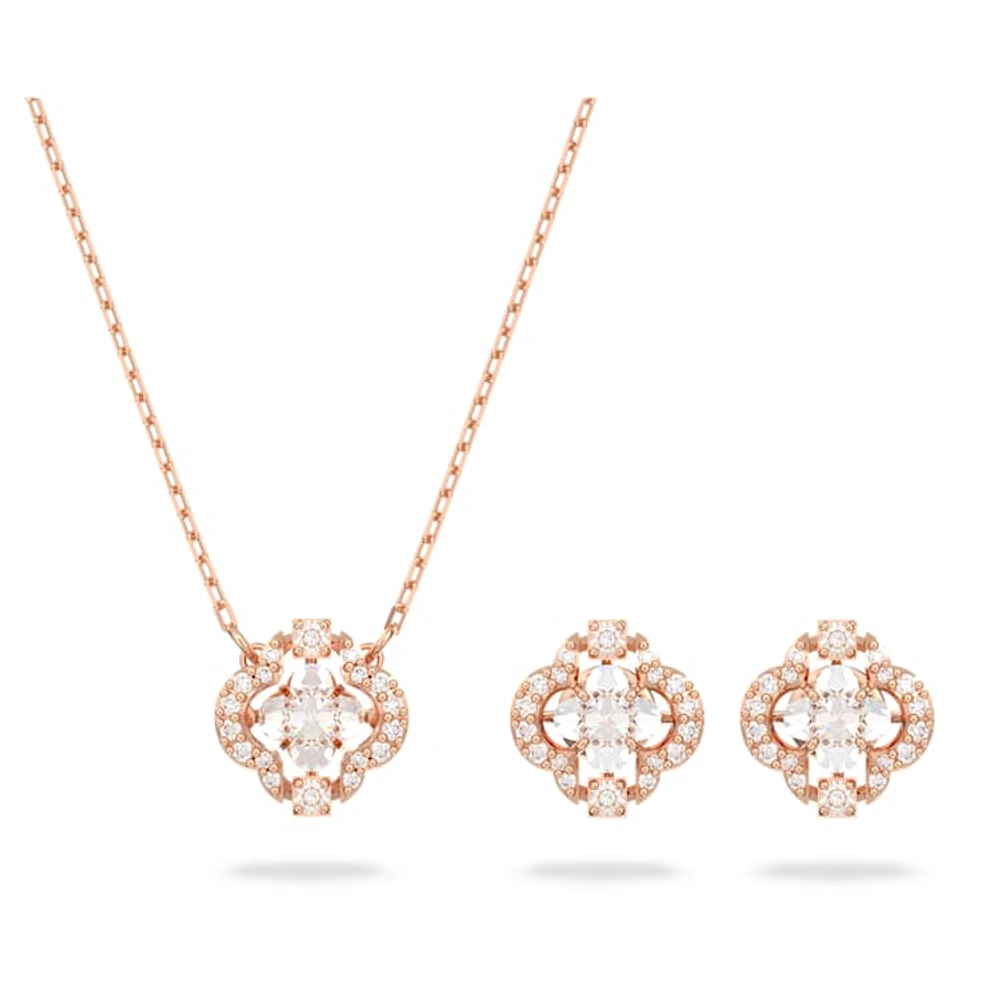 Una set, Mixed cuts, Clover, White, Rose gold-tone plated by SWAROVSKI