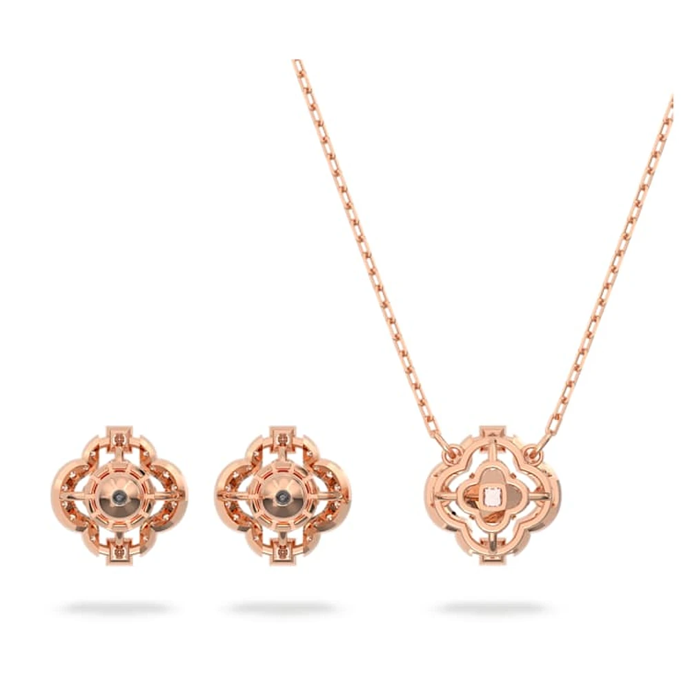 Una set, Mixed cuts, Clover, White, Rose gold-tone plated by SWAROVSKI