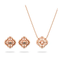 Una set, Mixed cuts, Clover, White, Rose gold-tone plated by SWAROVSKI