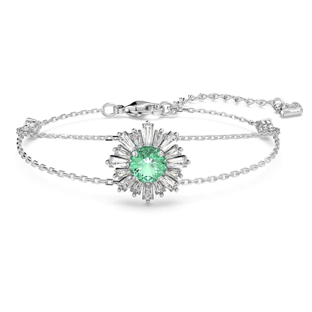 Idyllia bracelet, Mixed cuts, Sun, Green, Rhodium plated by SWAROVSKI