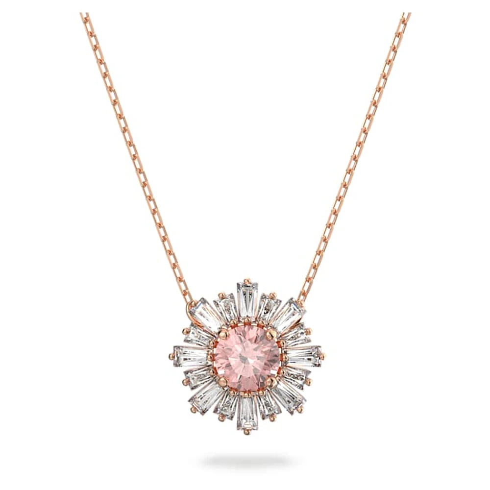 Idyllia pendant, Mixed cuts, Sun, Pink, Rose gold-tone plated by SWAROVSKI