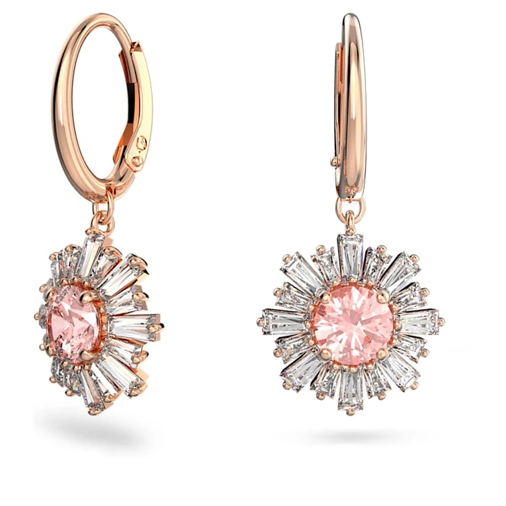 Idyllia drop earrings, Mixed cuts, Sun, Pink, Rose gold-tone plated by SWAROVSKI