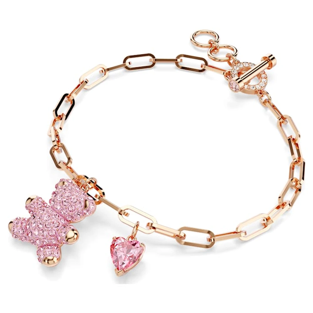 Teddy bracelet, Bear, Pink, Rose gold-tone plated by SWAROVSKI