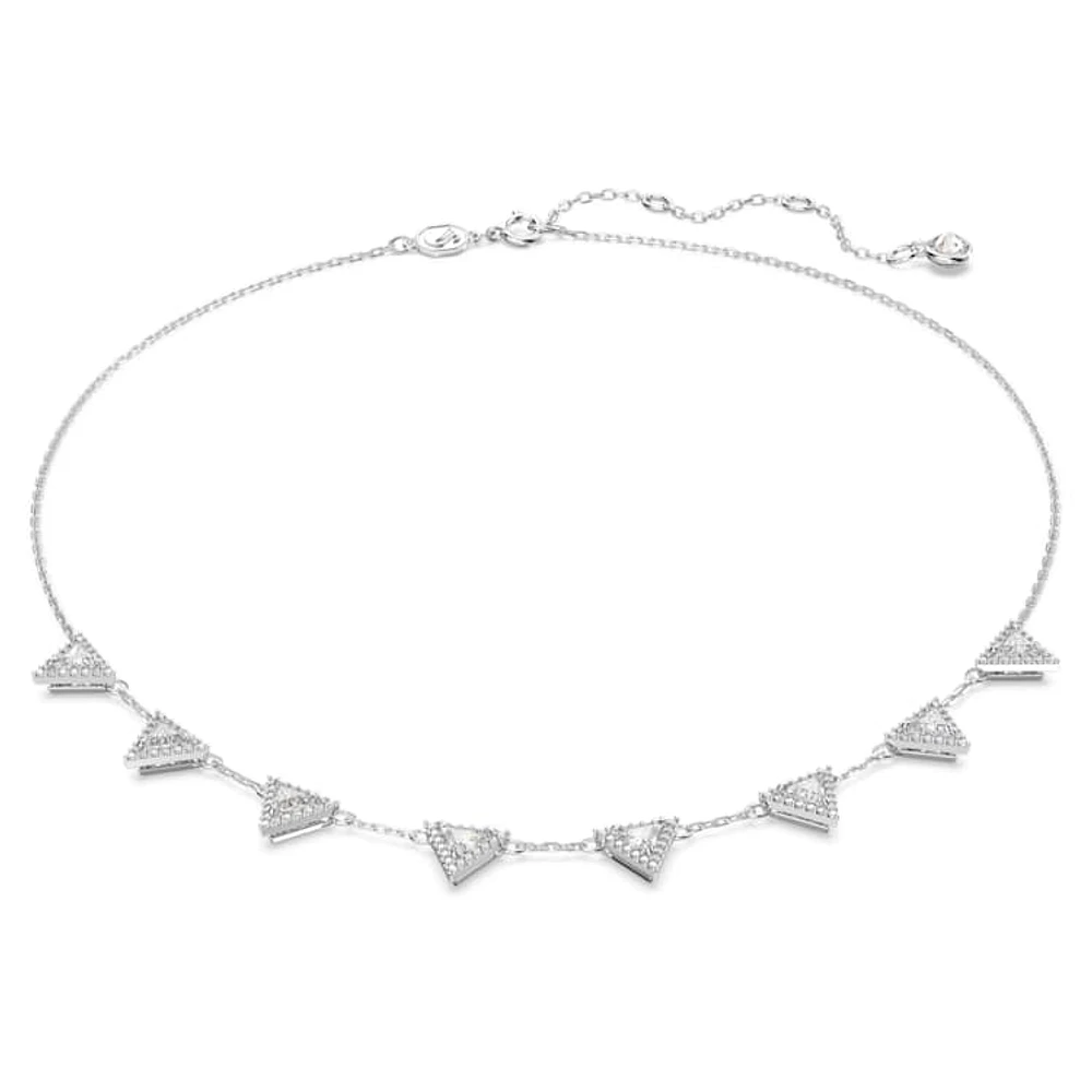 Matrix necklace, Triangle cut, White, Rhodium plated by SWAROVSKI