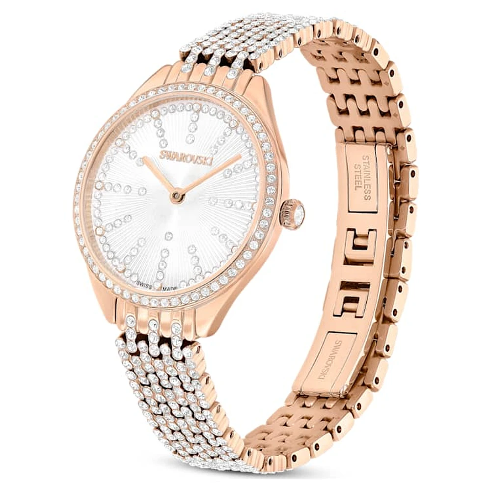 Attract watch, Swiss Made, Full pavé, Crystal bracelet, Rose gold tone, Rose gold-tone finish by SWAROVSKI