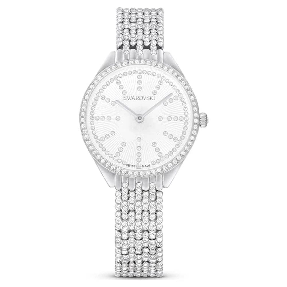 Attract watch, Swiss Made, Full pavé, Crystal bracelet, Silver Tone, Stainless steel by SWAROVSKI