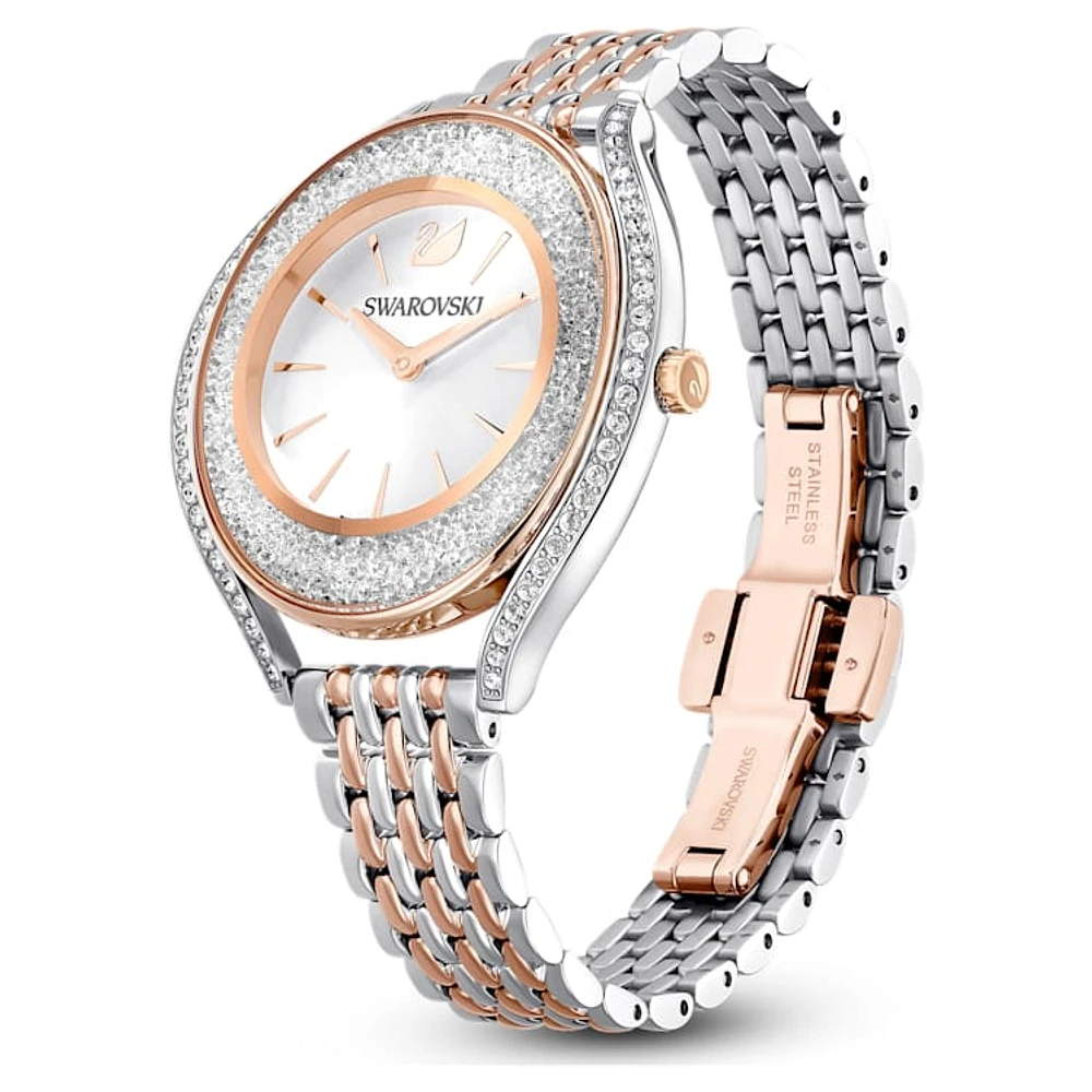 Crystalline Aura watch, Swiss Made, Metal bracelet, Rose gold tone, Mixed metal finish by SWAROVSKI