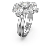 Gema cocktail ring, Mixed cuts, Flower, White, Rhodium plated by SWAROVSKI