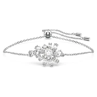 Gema bracelet, Mixed cuts, Flower, White, Rhodium plated by SWAROVSKI