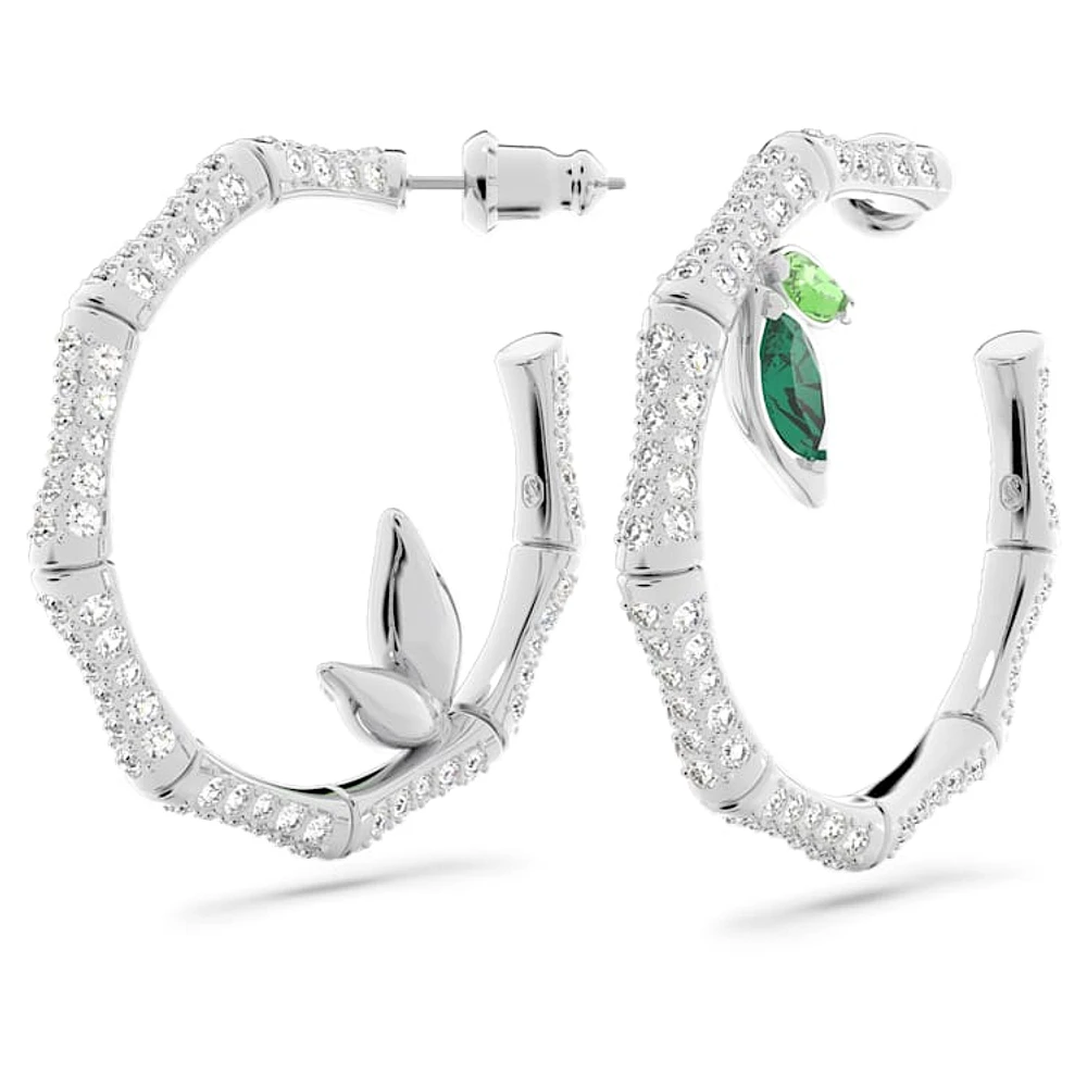 Dellium hoop earrings, Bamboo, Green, Rhodium plated by SWAROVSKI