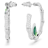 Dellium hoop earrings, Bamboo, Green, Rhodium plated by SWAROVSKI