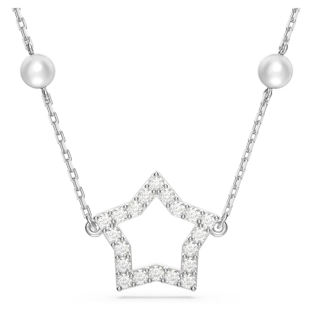 Stella necklace, Star, White, Rhodium plated by SWAROVSKI