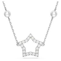 Stella necklace, Star, White, Rhodium plated by SWAROVSKI