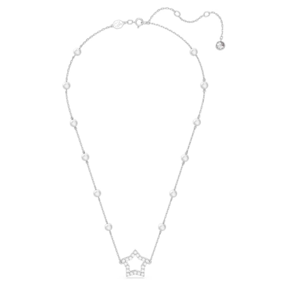 Stella necklace, Star, White, Rhodium plated by SWAROVSKI