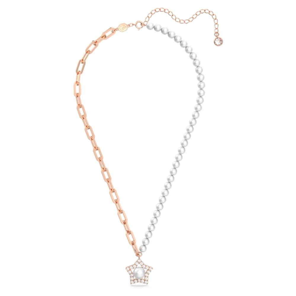 Stella necklace, Star, White, Rose gold-tone plated by SWAROVSKI