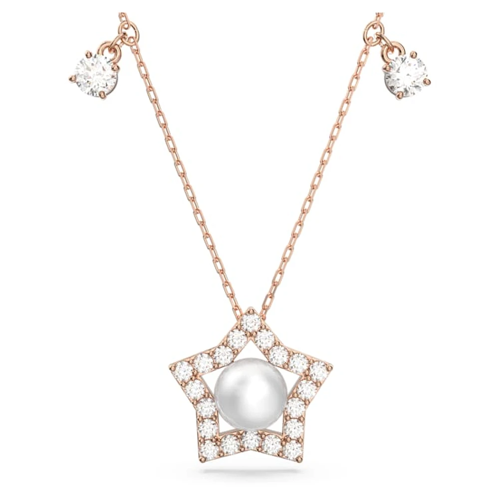 Stella necklace, Mixed cuts, Star, White, Rose gold-tone plated by SWAROVSKI