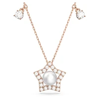 Stella necklace, Mixed cuts, Star, White, Rose gold-tone plated by SWAROVSKI