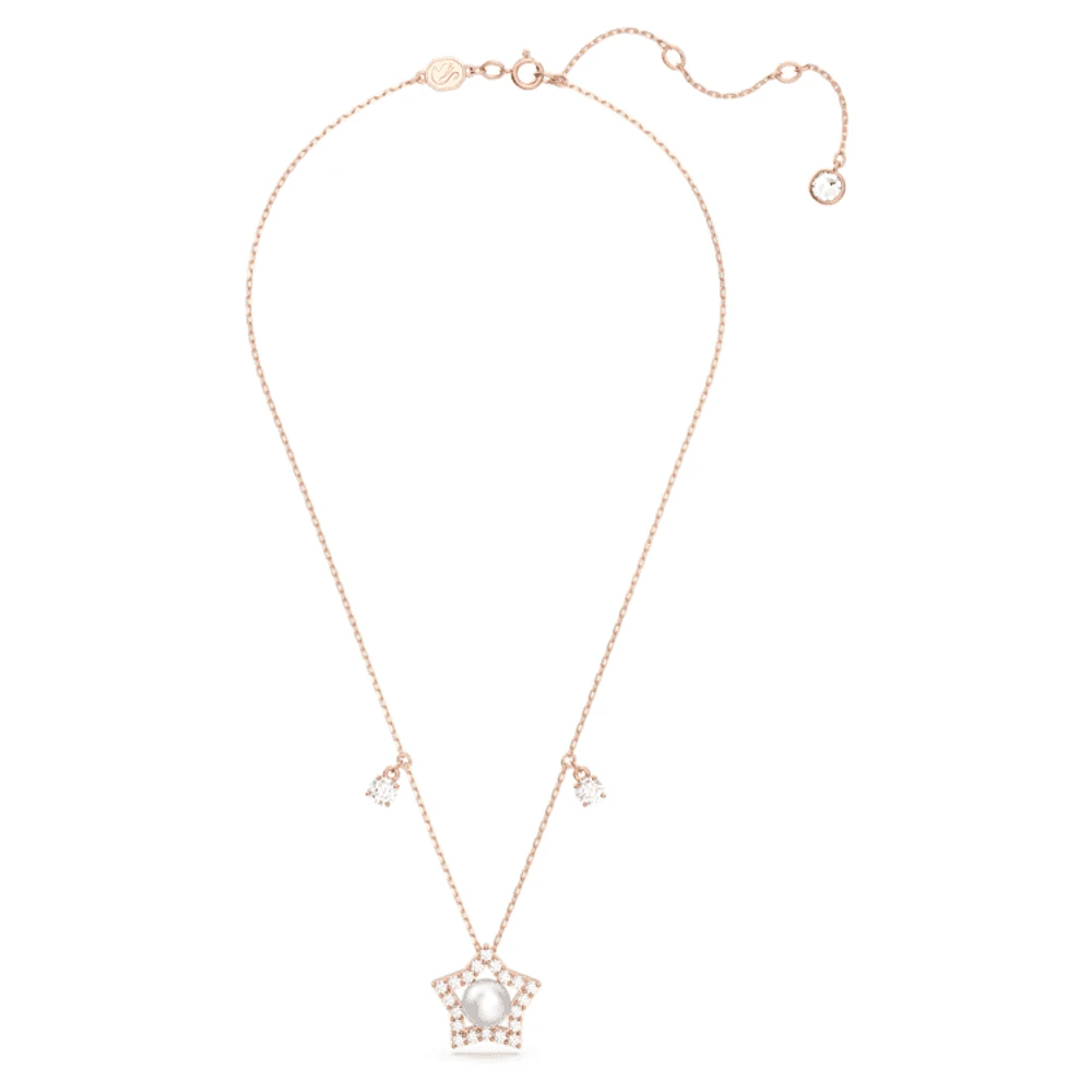 Stella necklace, Mixed cuts, Star, White, Rose gold-tone plated by SWAROVSKI