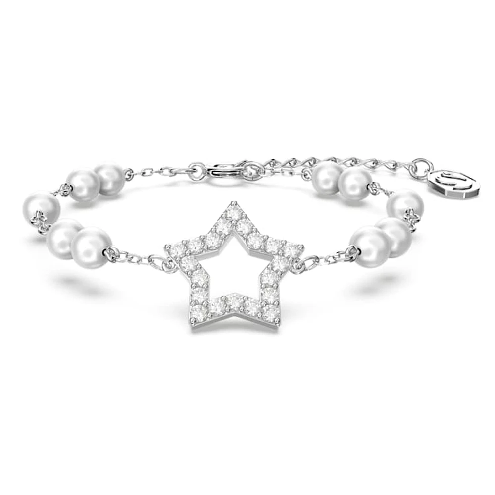 Stella bracelet, Pavé, Star, White, Rhodium plated by SWAROVSKI