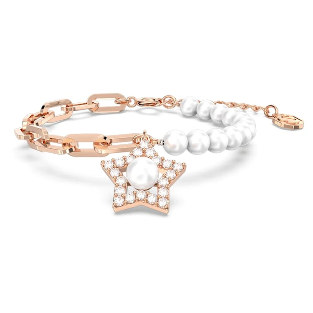 Stella bracelet, Pavé, Star, White, Rose gold-tone plated by SWAROVSKI