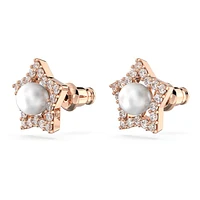 Stella stud earrings, Round cut, Star, White, Rose gold-tone plated by SWAROVSKI