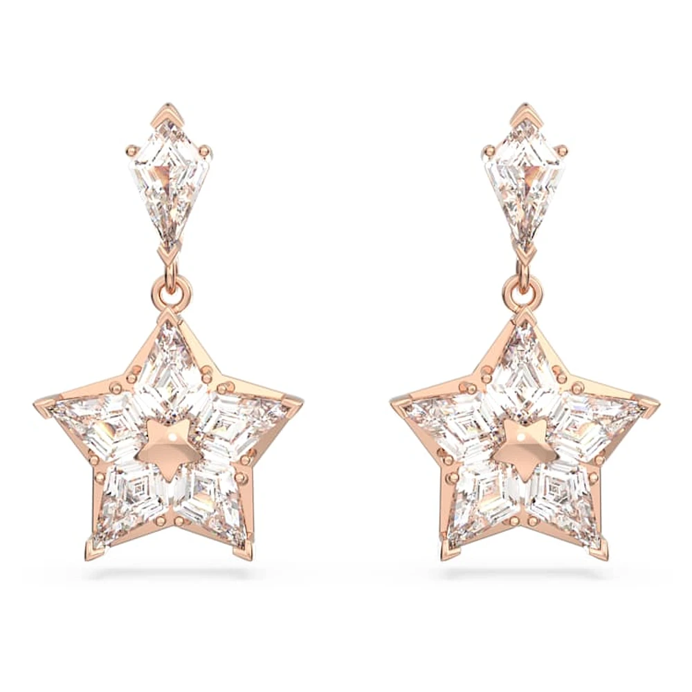 Stella drop earrings, Kite cut, Star, White, Rose gold-tone plated by SWAROVSKI