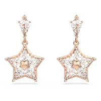 Stella drop earrings, Kite cut, Star, White, Rose gold-tone plated by SWAROVSKI