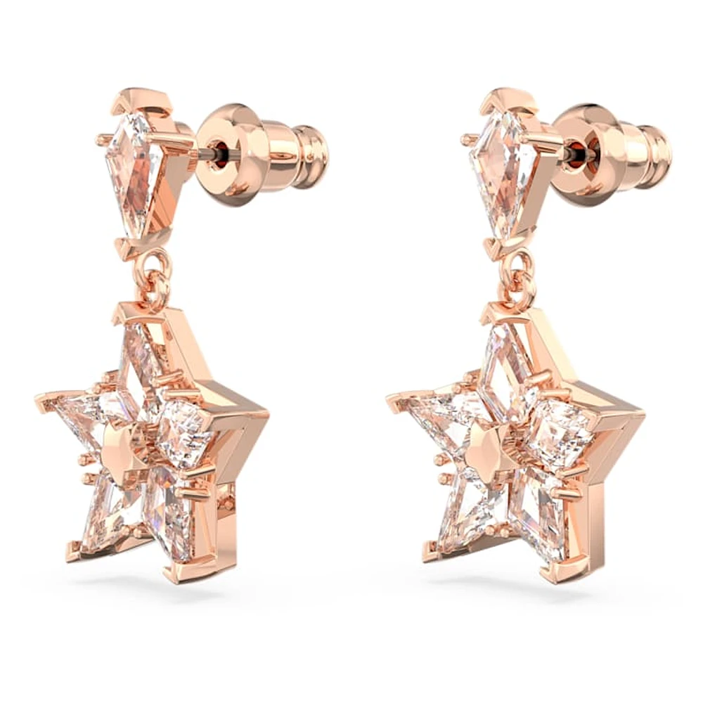 Stella drop earrings, Kite cut, Star, White, Rose gold-tone plated by SWAROVSKI